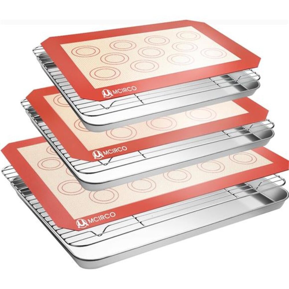 Stainless Steel Baking Sheet Tray Cooling Rack with Silicone Baking Mat Set